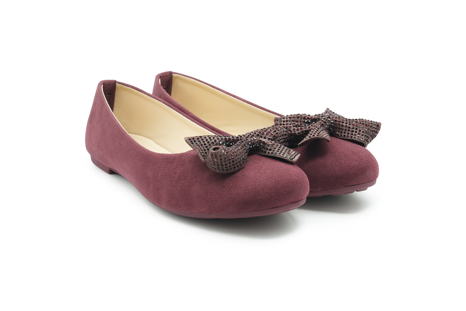 Maroon Bow Suede Flats 195