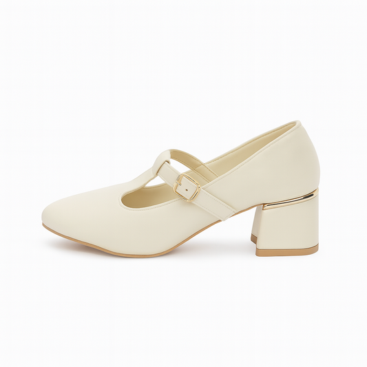 🤍 Cream T-Strap Flats