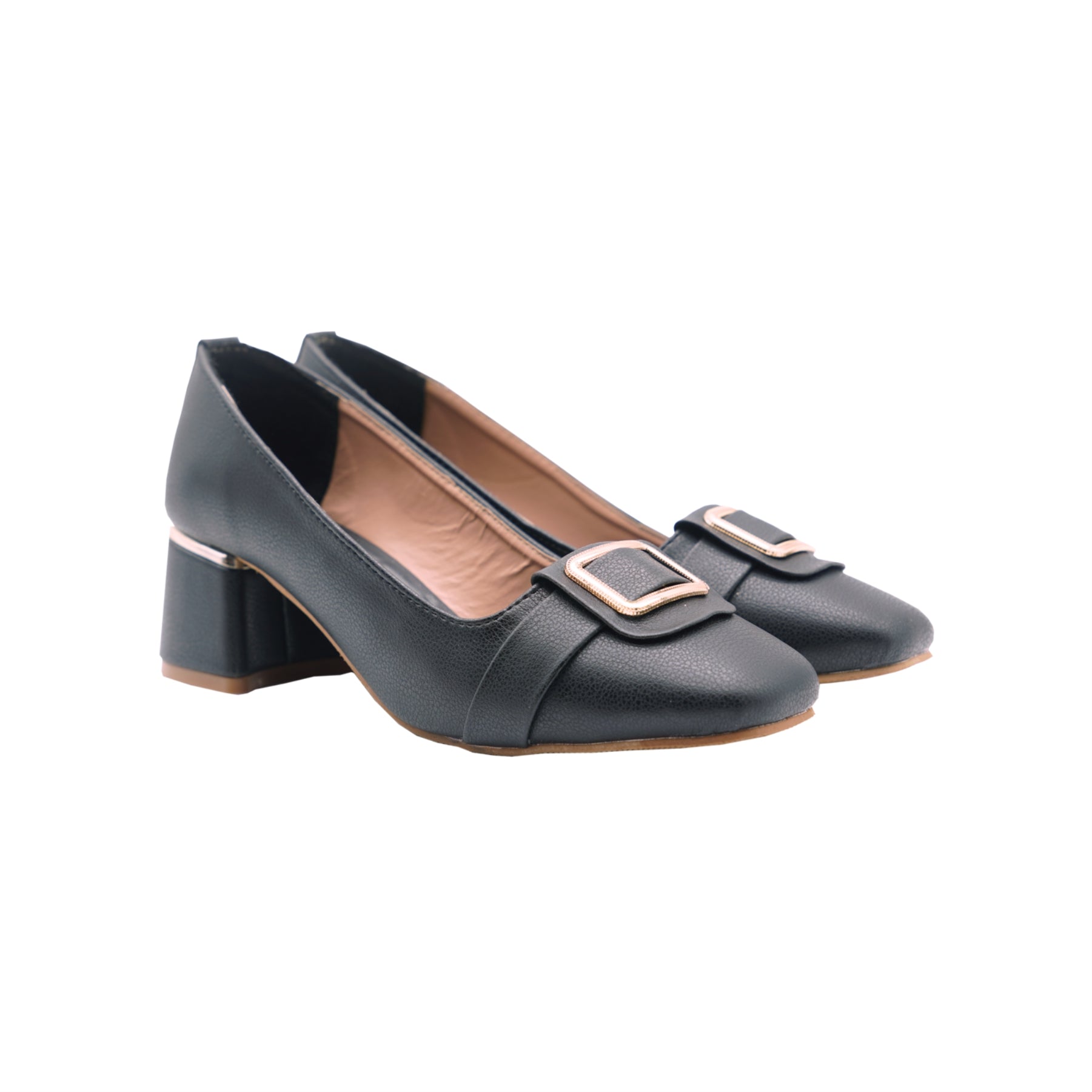 Elegant Block Heel Pumps – Black 4712