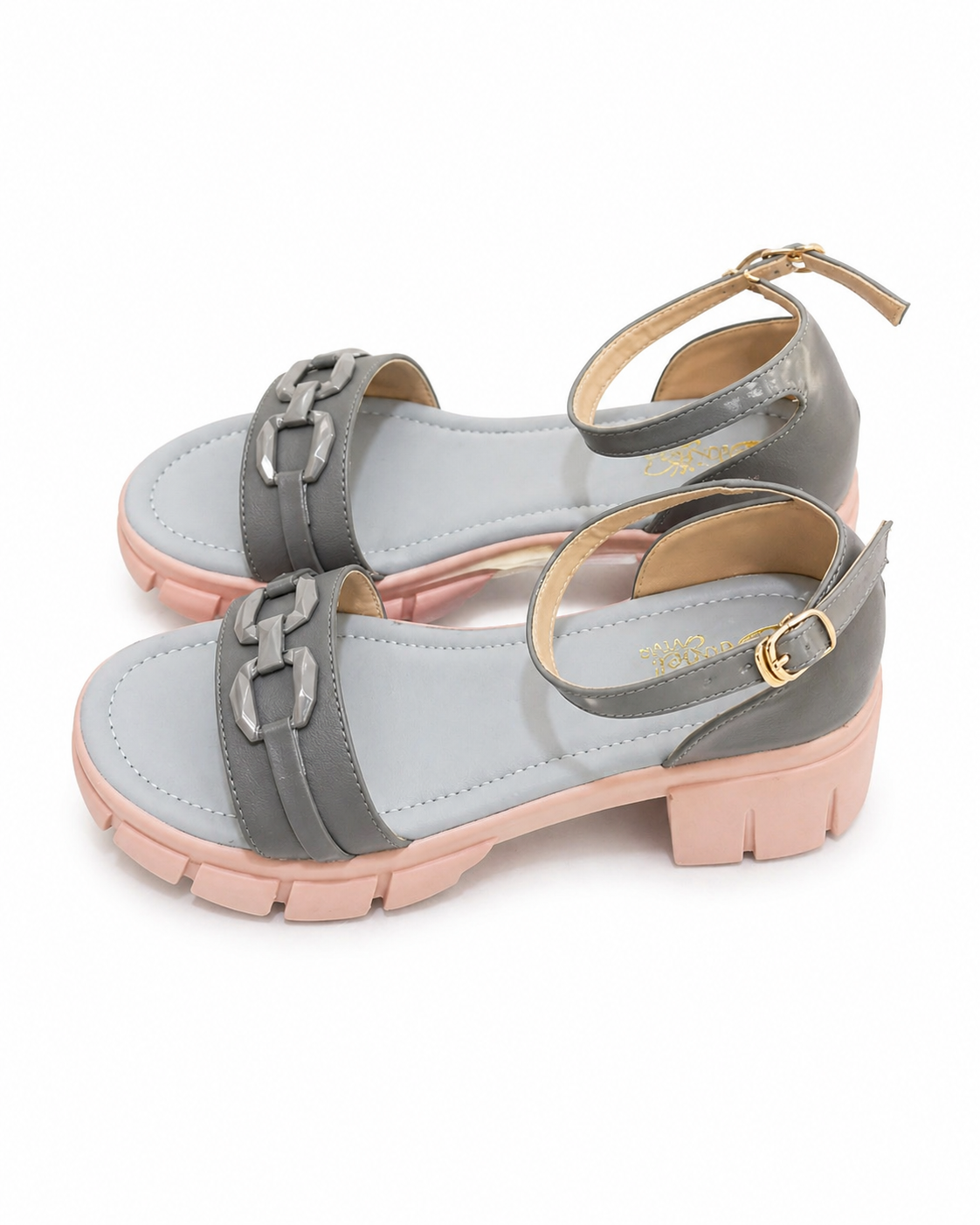 Grey chunky heels 10006