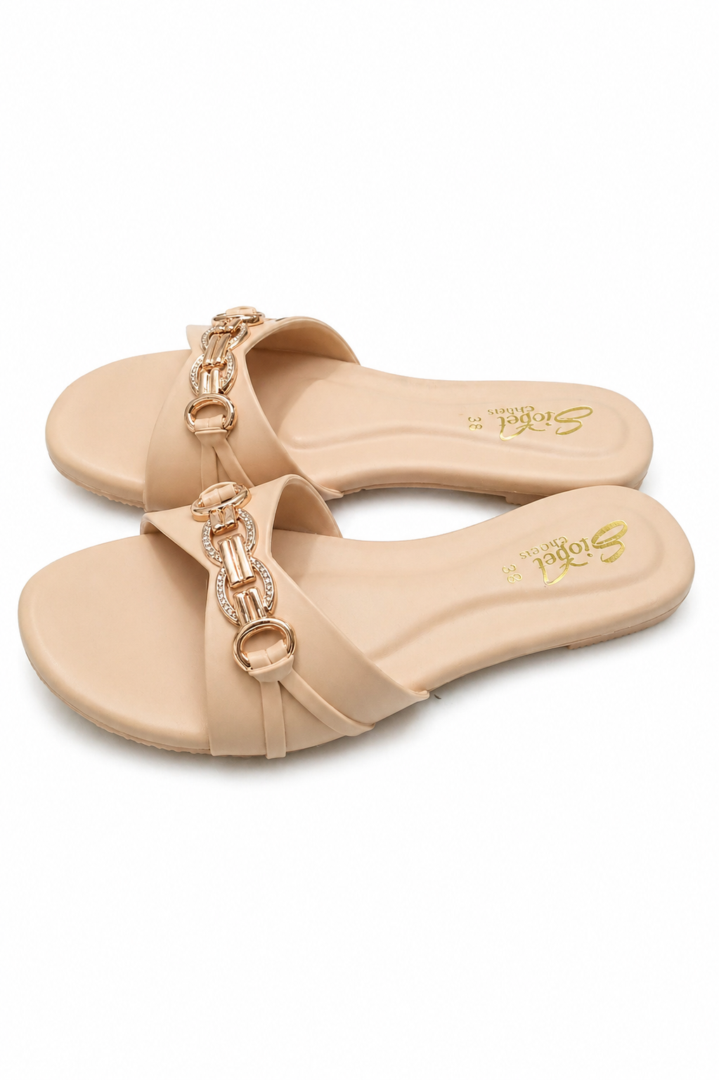 Golden Charm Nude Slide Sandal