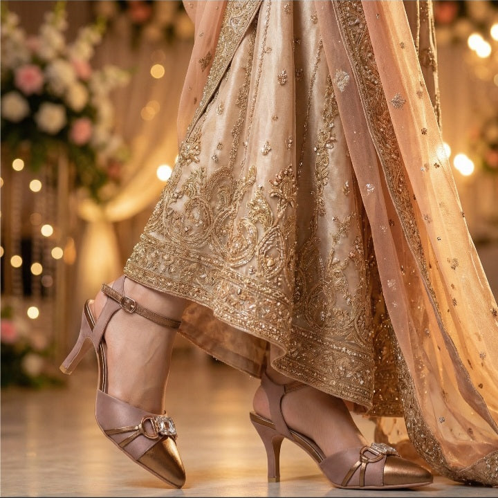 Elegant Rose-Gold Buckle Pointed Heels CR0172