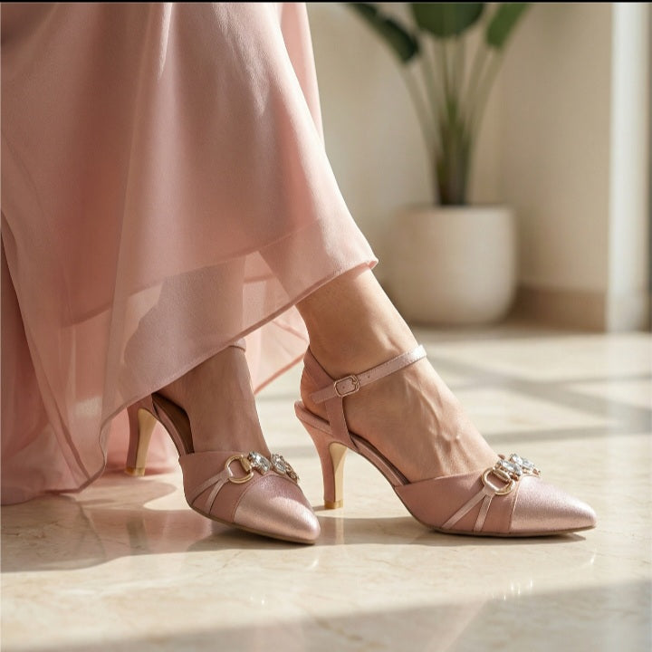 Elegant Blush Satin Heeled Sandal P0172