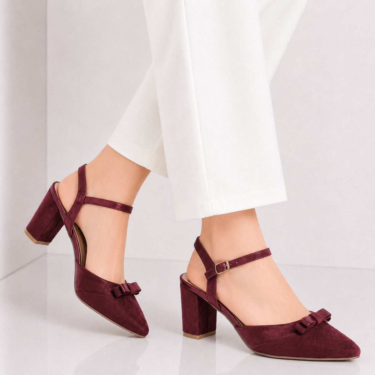 Maroon Block-Heel Bow Sandals MR0176