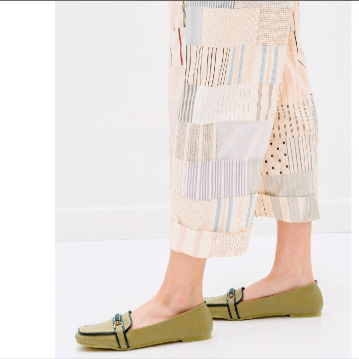 Beige Loafer Flats with Black Trim & Buckle Accent191