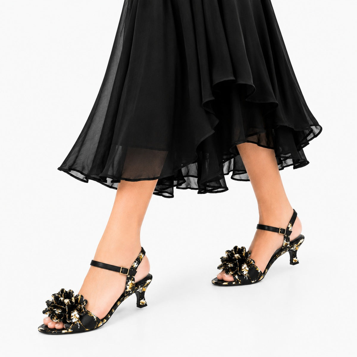 Midnight Bloom Floral Heels