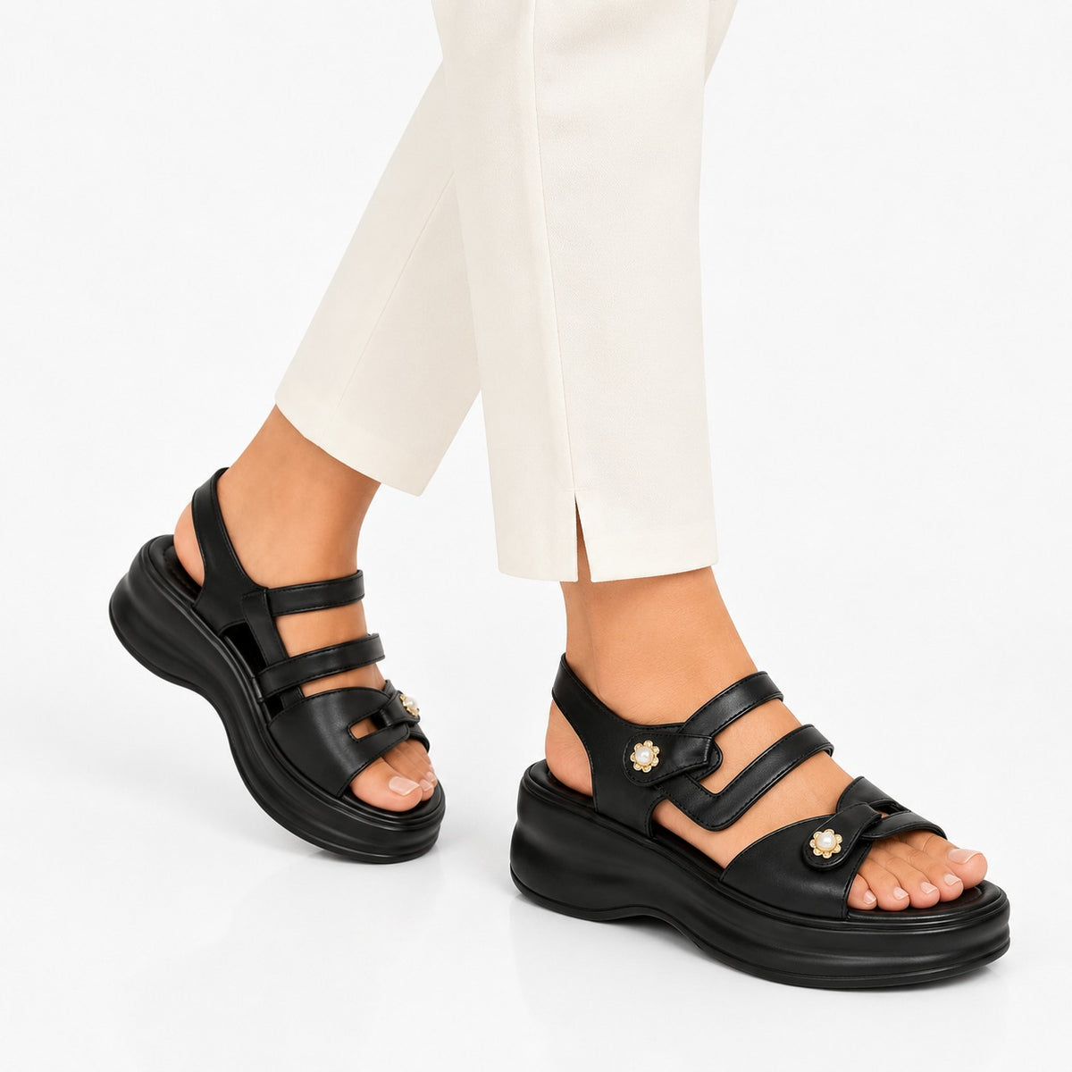 Royal Pearl Strap Wedge Sandals 10007