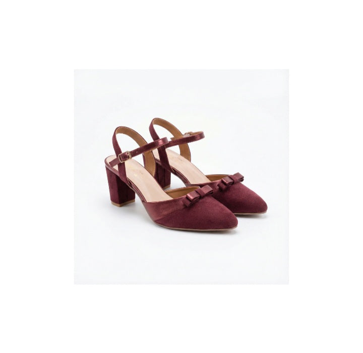 Maroon Block-Heel Bow Sandals MR0176