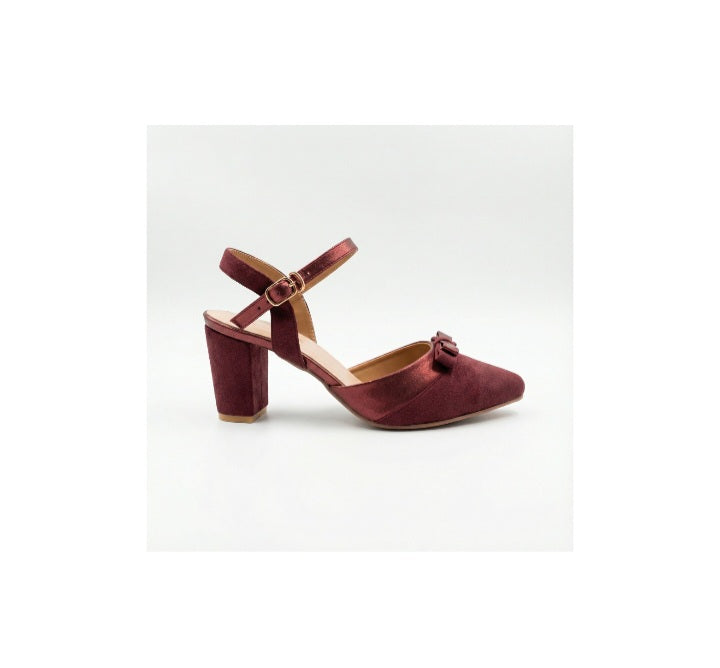 Maroon Block-Heel Bow Sandals MR0176