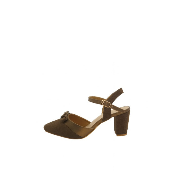Brown Block-Heel Bow SandalsBR0176