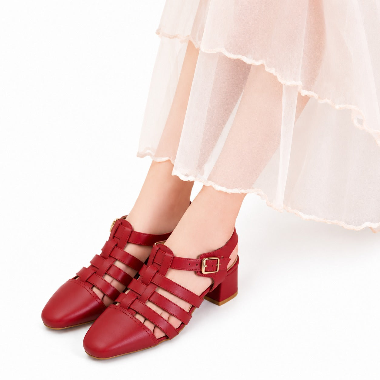 Red Strappy Block Heel Sandals RD47125