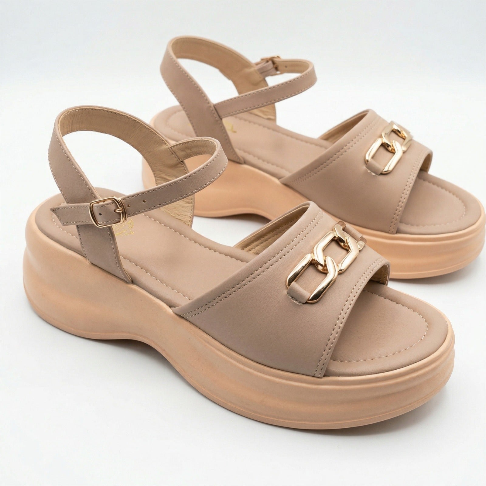 Chic Chain Strap Wedge Sandals 10001