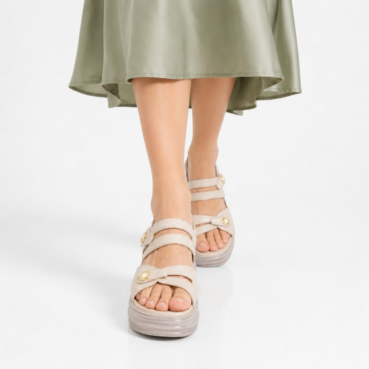 Elegant Strap Sandals Cream White 10007