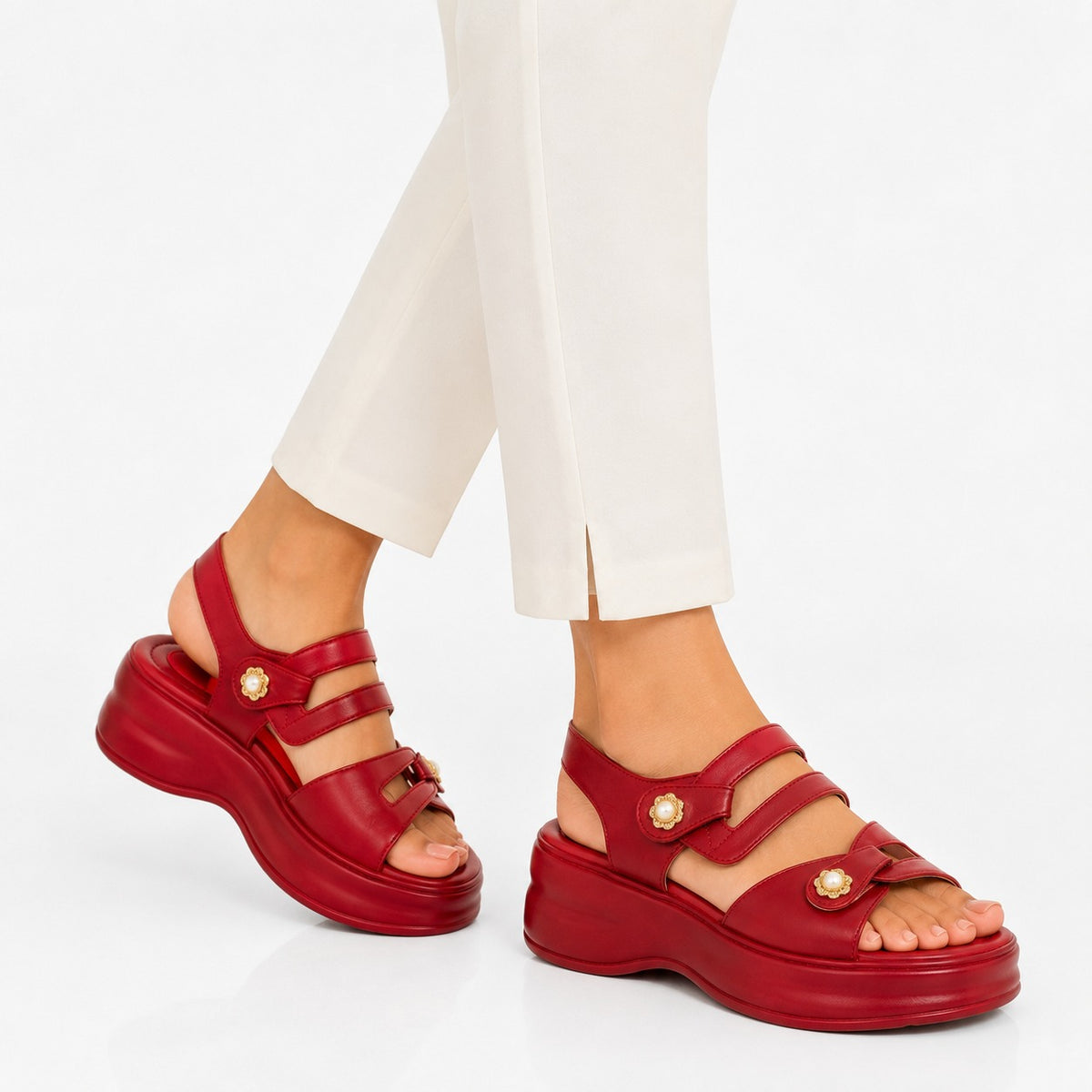 Royal Pearl Strap Wedge Sandals 10007