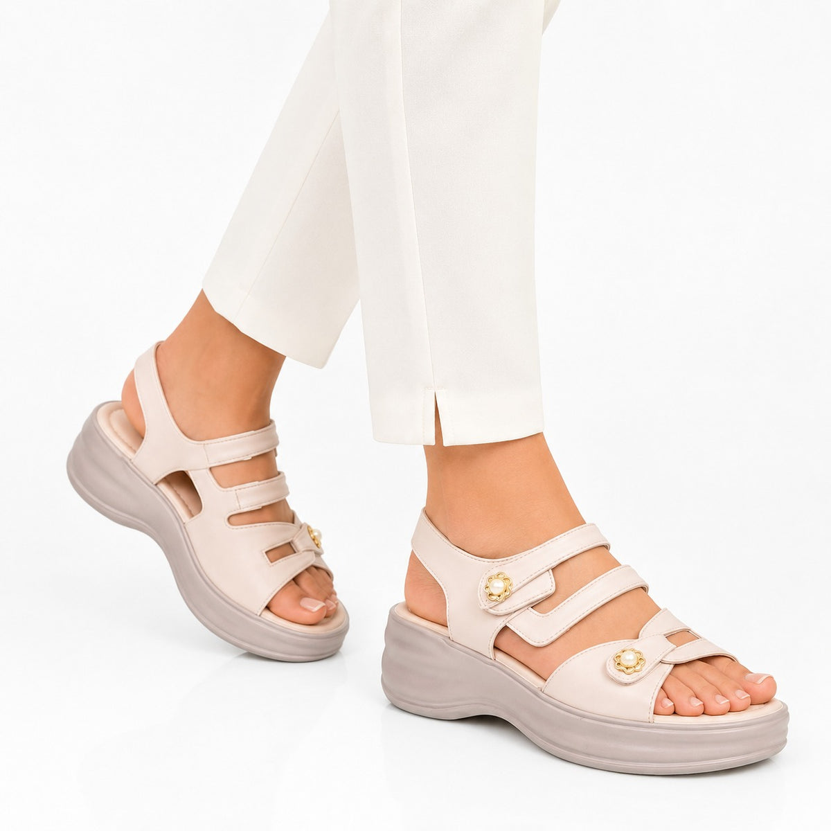 Elegant Strap Sandals Cream White 10007