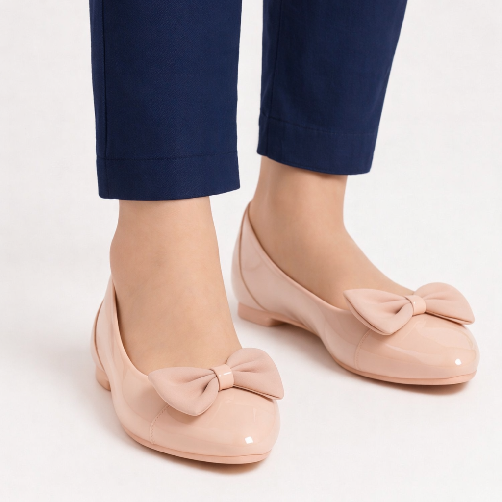 Tea Pink Floral Bow Flats P104