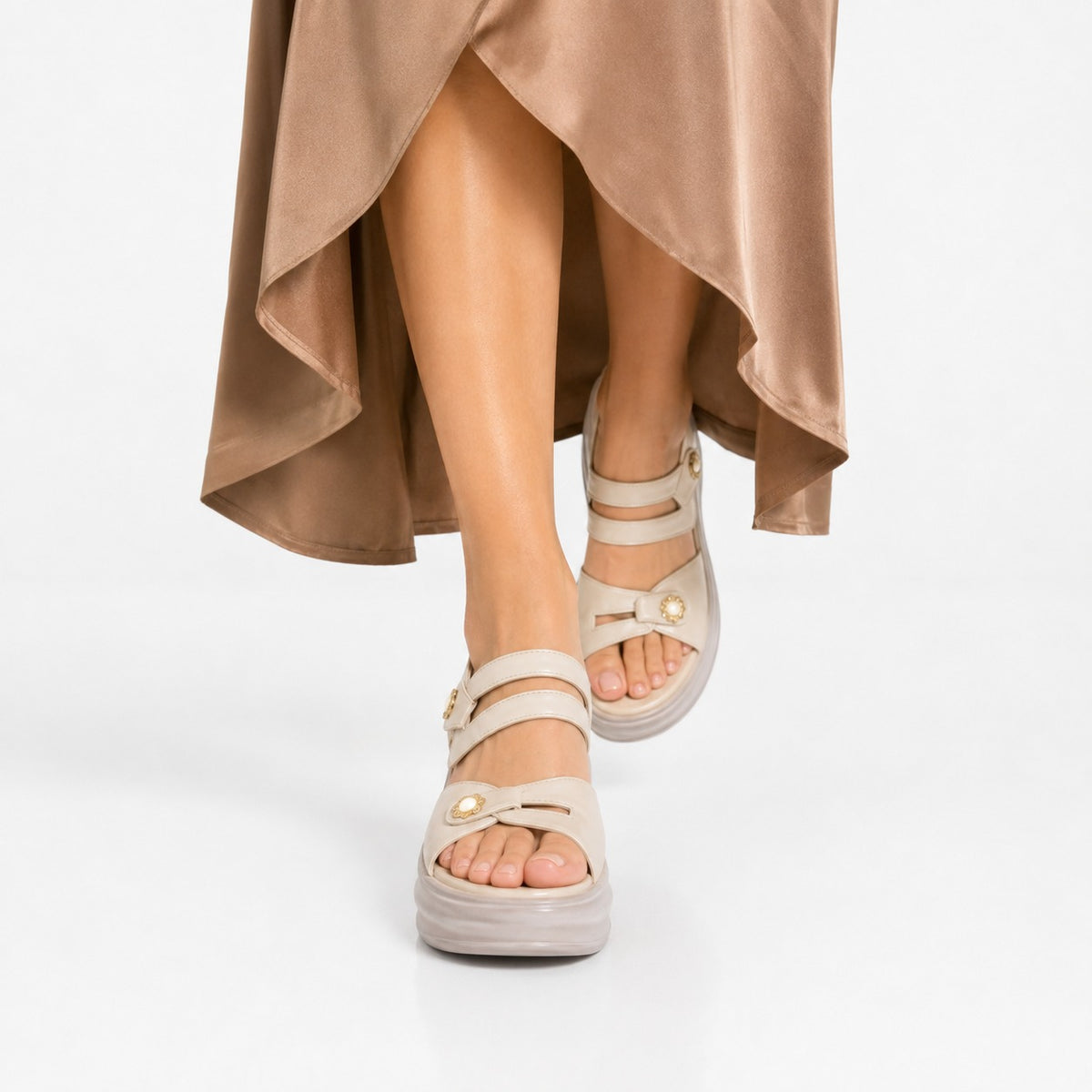 Elegant Strap Sandals Cream White 10007