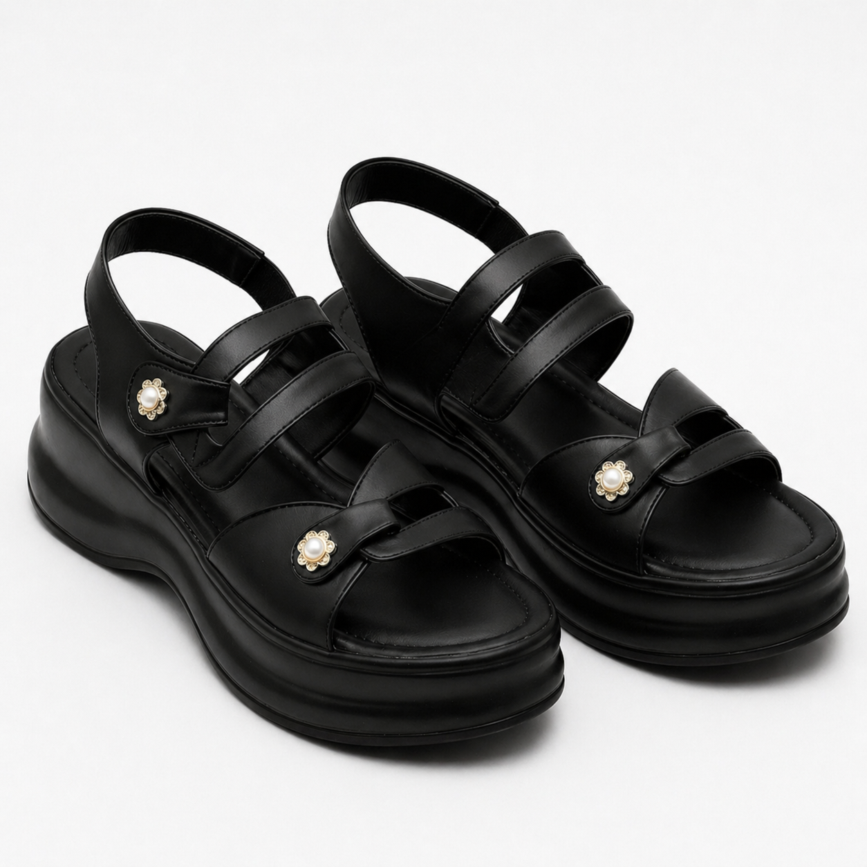 Royal Pearl Strap Wedge Sandals 10007