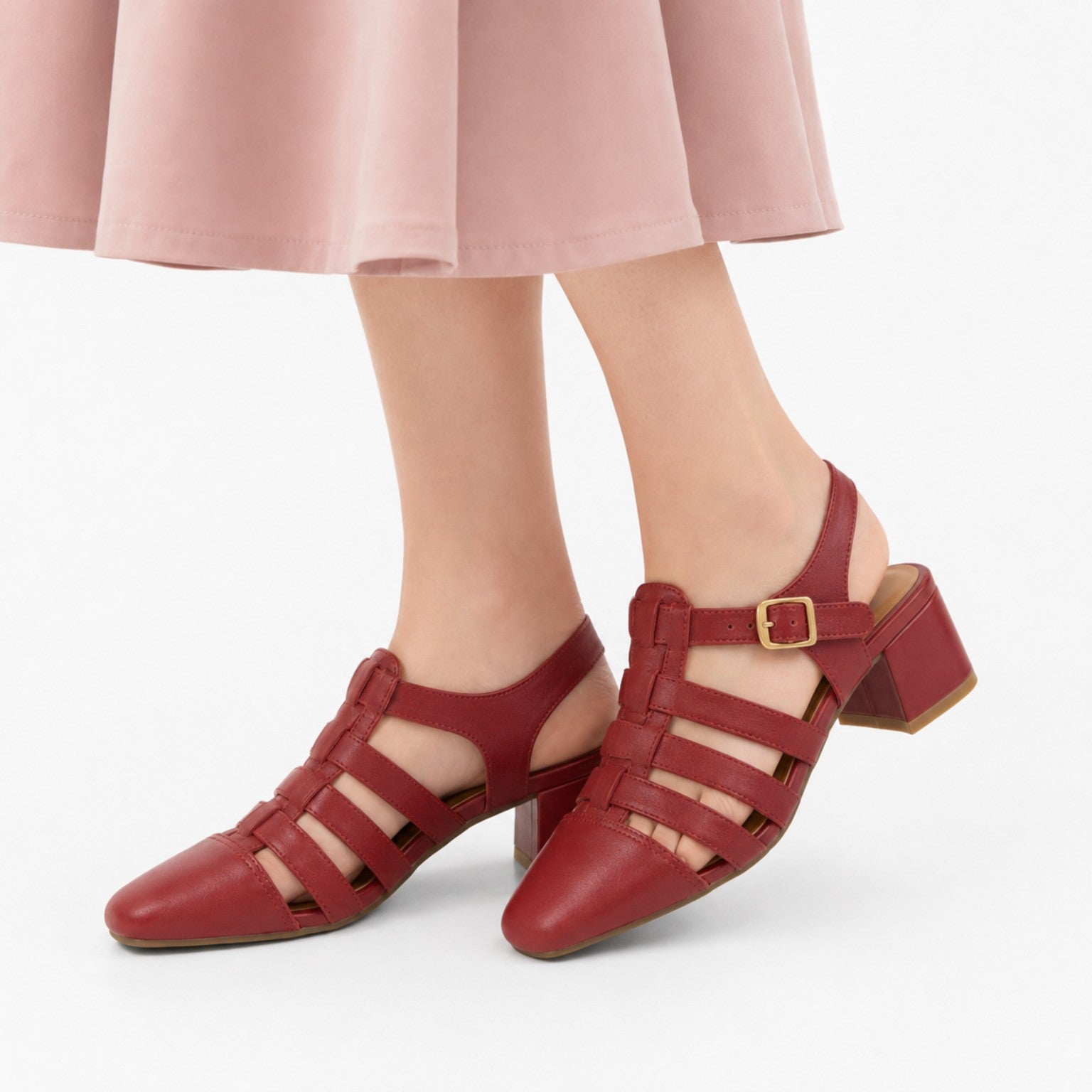 Red Strappy Block Heel Sandals RD47125