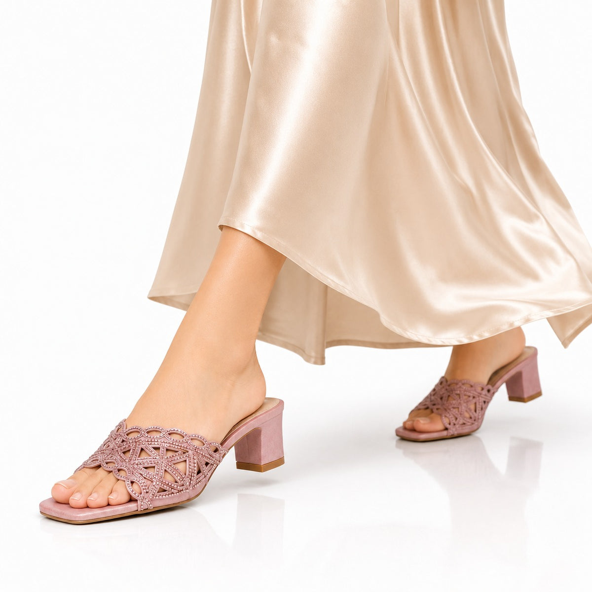 Blush Elegance Beaded Heels