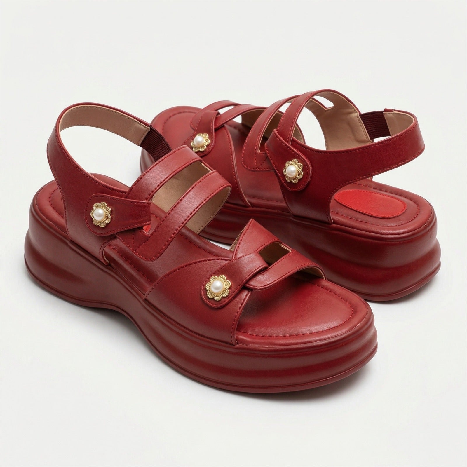 Royal Pearl Strap Wedge Sandals 10007