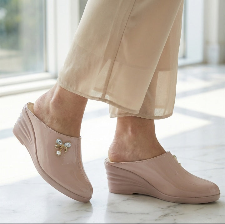 T-pink Glossy Wedge Mules ShoesTP101