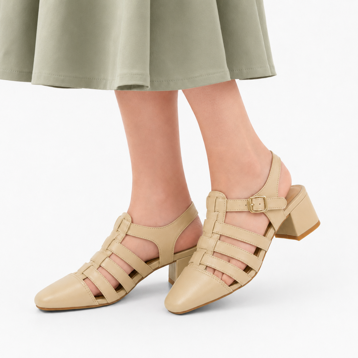 Beige Strappy Block Heel Sandals WH47125