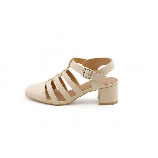 Beige Strappy Block Heel Sandals