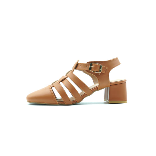 Mustard Strappy Block Heel Sandals