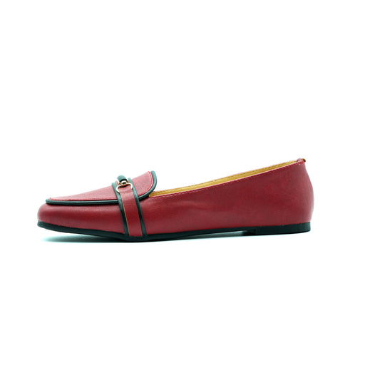 Red Classic Loafer Flats with Buckle Detail